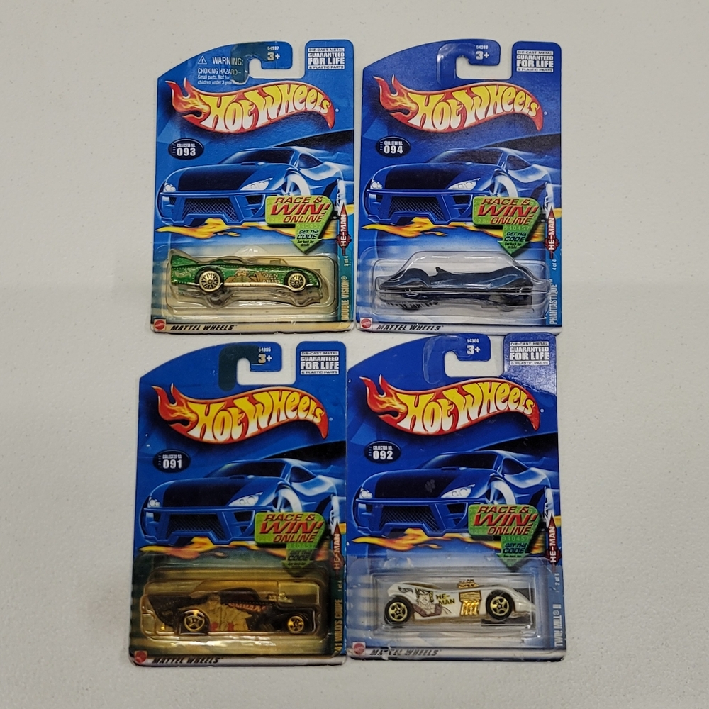 Lot Of 4 Vintage 2001 Hot Wheels MOTU He-Man Diecast Metal Cars Scale 1/64